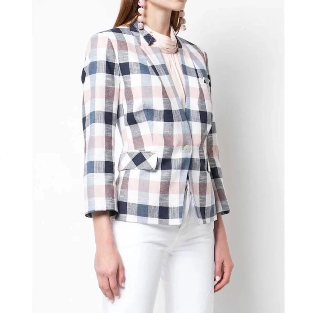 Veronica Beard Upcollar Schoolboy Pastel Plaid Dickey Blazer Jacket Size 10